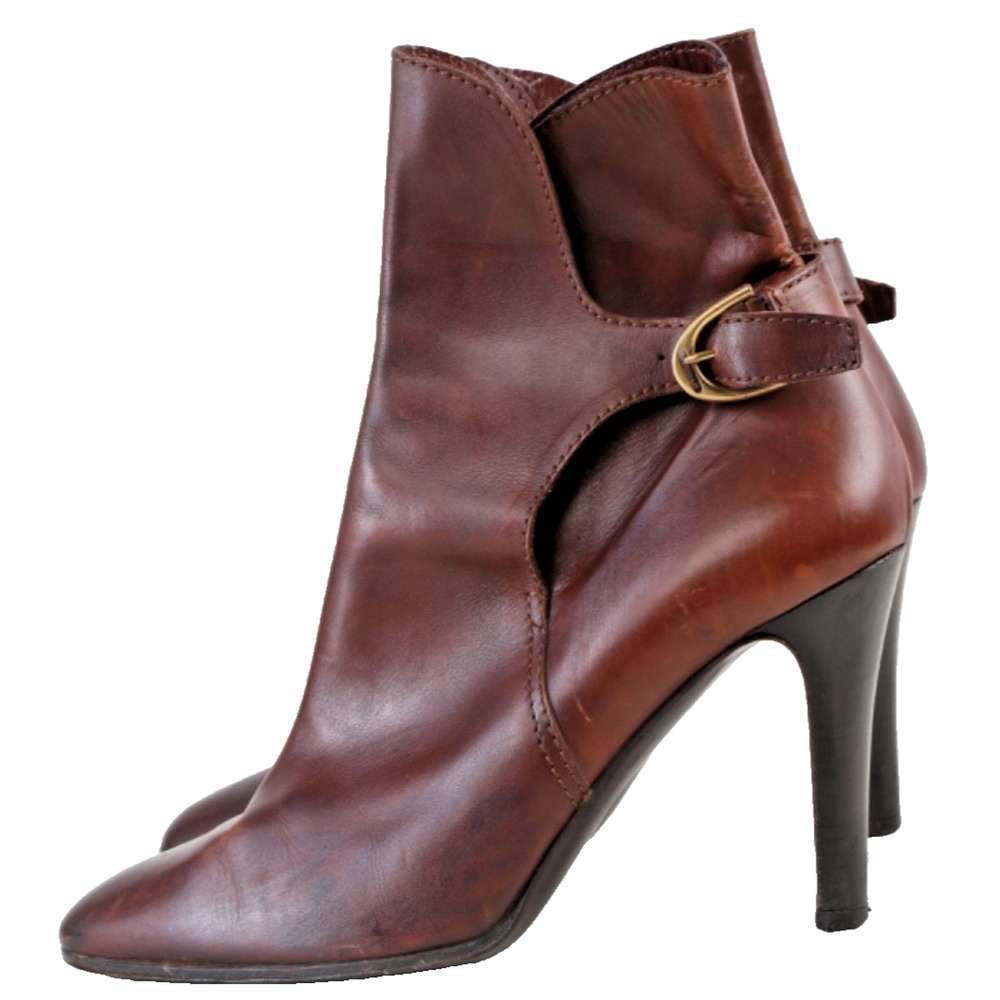 Ralph Lauren Collection Purple Label Brown Leather Ankle Boots Buckle Size 8.5 B